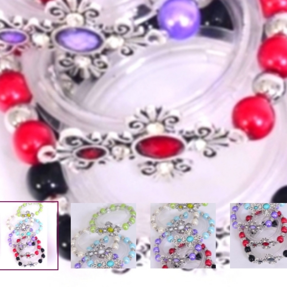Cross Bracelet Dk PINK RED Silver cross with Dk PINK RED color Beads and …
